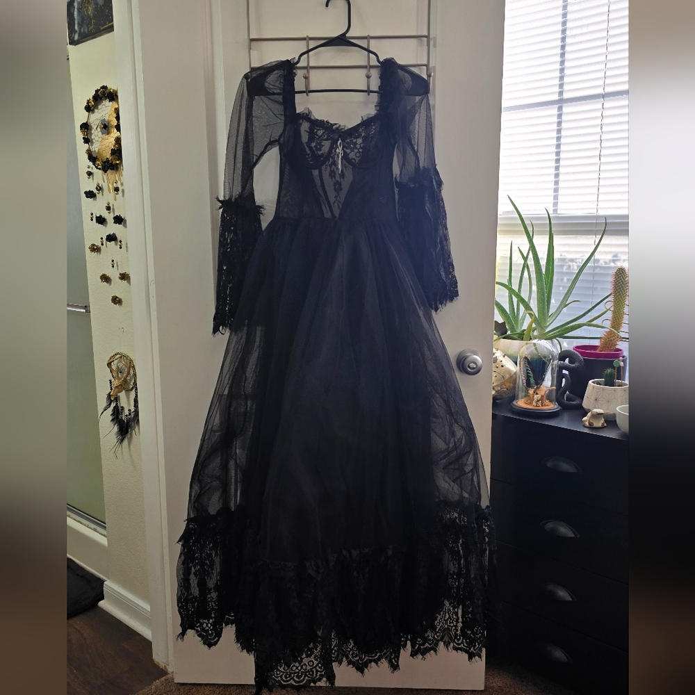 Elegant Black Sheer Lace Dress